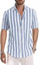 Men's Casual Short Sleeve Button Striped Cotton Shirt