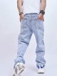 Men's Loose Color Block Wide Leg Button Up Zipper Fly Casual Denim Pants