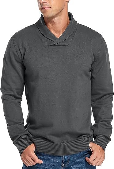 Men's Casual Slim Fit Long Sleeve Shawl Collar Pullover Sweater