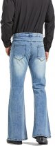 Men's Vintage Flared Leg Denim Jeans Classic Patchwork Bell Bottom Denim Pants