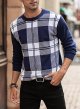 Mens Plaid Crewneck Sweaters Casual Soft Stretch Classic Fit Lightweight Knitted Sweater Pullover
